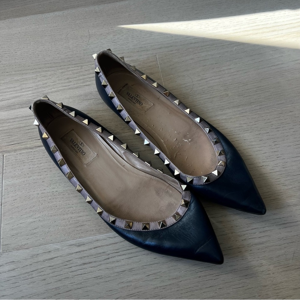 Valentino rockstud flats navy